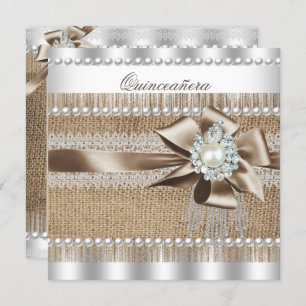 Quinceanera Rustic Burlap Pearl Lace Pearl Einladung