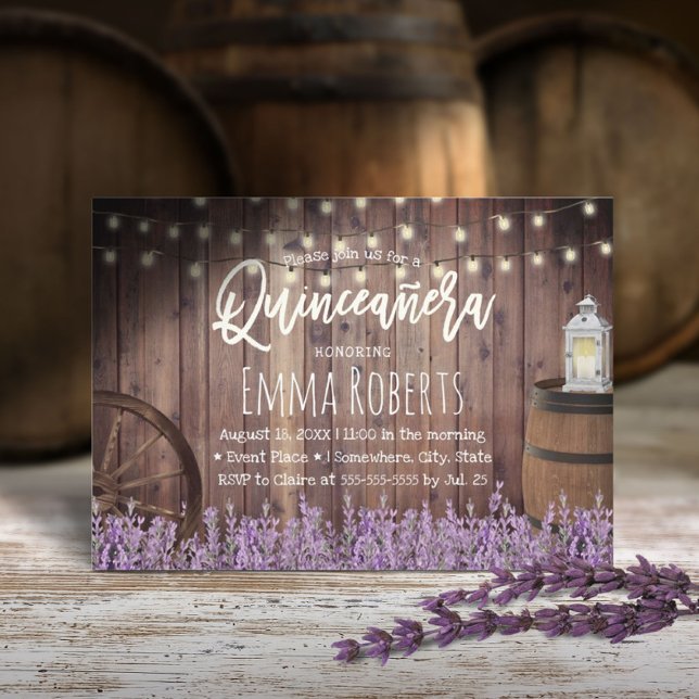 Quinceanera Rustic Lavender Blume & Lantern Einladung (Von Creator hochgeladen)