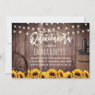 Quinceanera Rustic Sunflowers Holz Barrel Birthday Einladung