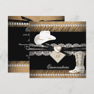 Quinceanera Rustikal Jute Cowgirl Hut Schuhparty Einladung