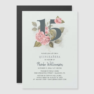 Quinceanera Rustikale Flora 15. Geburtstag Magneteinladung