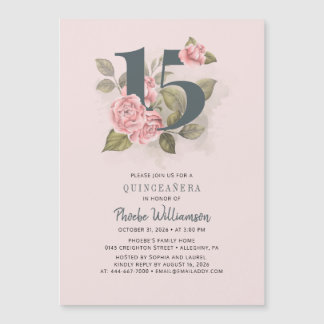 Quinceanera Rustikale Flora 15. Geburtstag Magneteinladung