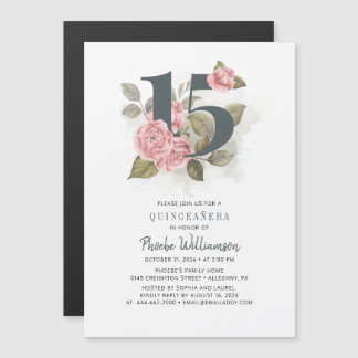 Quinceanera Rustikale Flora 15. Geburtstag Magneteinladung