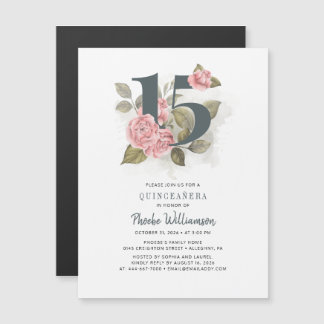 Quinceanera Rustikale Flora 15. Geburtstag Magneteinladung