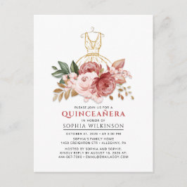 Quinceanera Rustikale Imitate Gold Dress 15. Einladungspostkarte