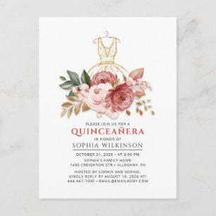 Quinceanera Rustikale Imitate Gold Dress 15. Einladungspostkarte