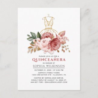 Quinceanera Rustikale Imitate Gold Dress 15. Einladungspostkarte