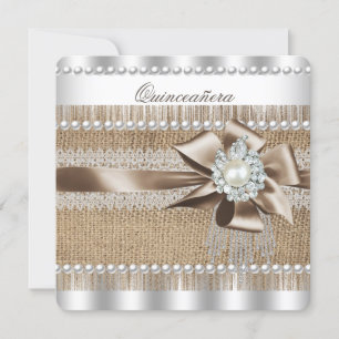 Quinceanera Rustikale Jute-Perlen-Spitze Einladung