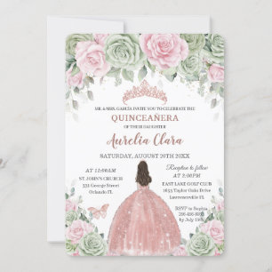 Quinceañera Sage Green Baby Pink Rose Gold Einladung