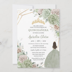 Quinceañera Sage Green Champagne Gold Floral Einladung