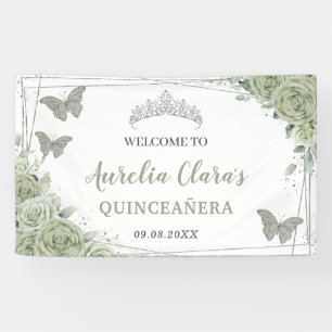 Quinceañera Sage Green Floral Willkommen Hintergru Banner