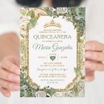 Quinceañera Sage Green & Gold Crossfly Einladung<br><div class="desc">Quinceañera Sage Green & Gold Crown mexikanische Schmetterling Einladung Mis Quince 15 Anos,  16. Geburtstag, </div>