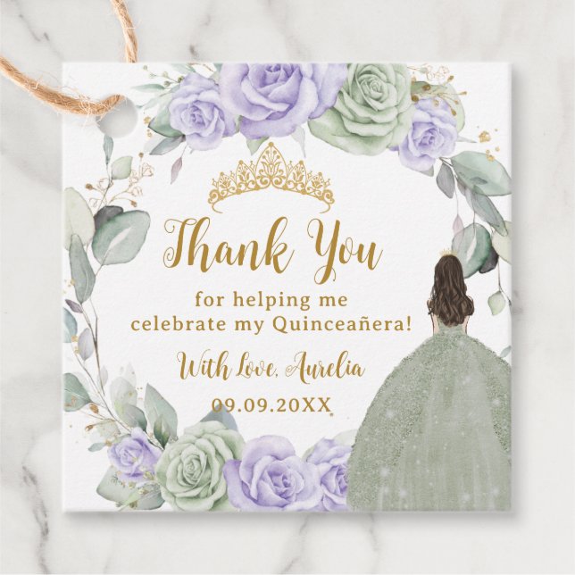 Quinceañera Sage Green Lila Lilac Floral Geschenkanhänger (Vorderseite)
