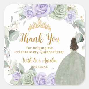 Quinceañera Sage Green Lila Lilac Floral Quadratischer Aufkleber