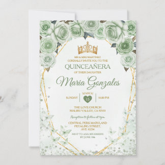 Quinceañera Sage Green Mexican Butterfly Einladung