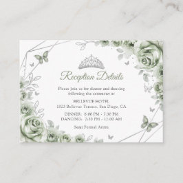 Quinceanera Sage Green Silver Floral Details Begleitkarte