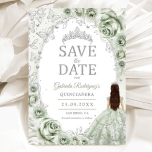 Quinceanera Salbeigrün Silber Blumen Save The Date