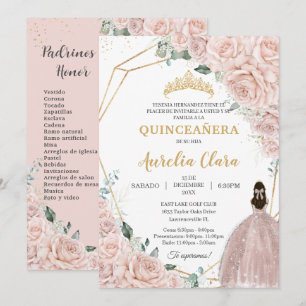 Quinceañera Sanftes Rosa Blumen 15 Jahre Padrinos Einladung