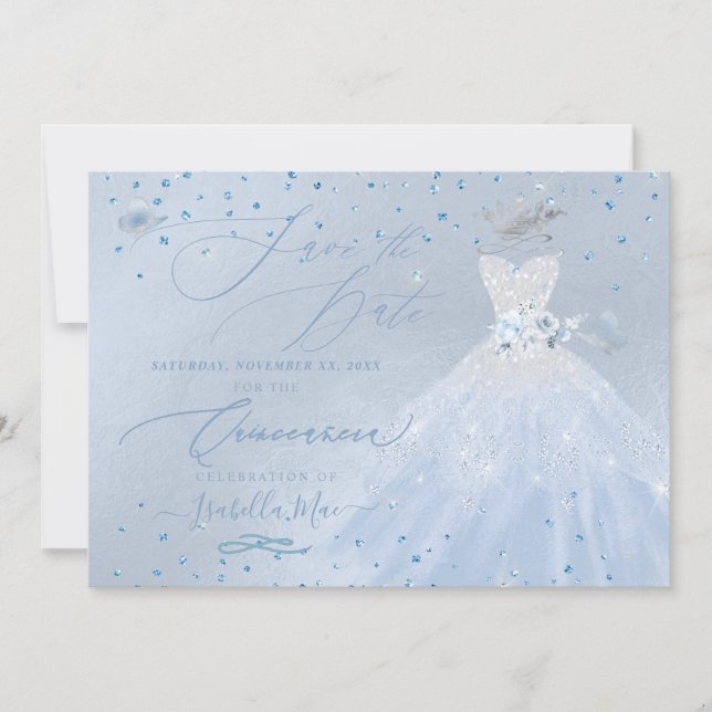 Quinceanera Save the Date Blue Silver Einladung (Vorderseite)