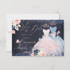 Quinceanera Save the Date Blush Dusty Blue Gowns Einladung