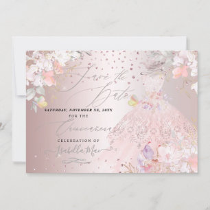 Quinceanera Save the Date Blush Rose Platterbsen Einladung