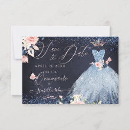 Quinceanera Save the Date Dusty Blue Gown Einladung