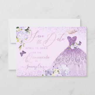 Quinceanera Save the Date Dusty Lila Gown Einladung