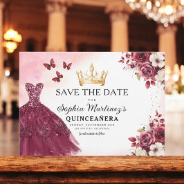 Quinceanera Save the Date Floral Burgund