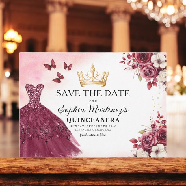 Quinceanera Save the Date Floral Burgund (Von Creator hochgeladen)