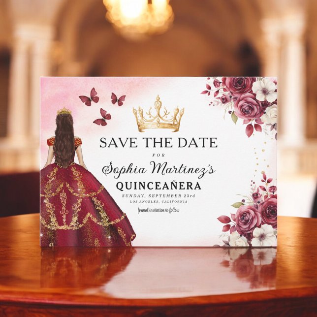Quinceanera Save the Date Floral Burgund (Von Creator hochgeladen)