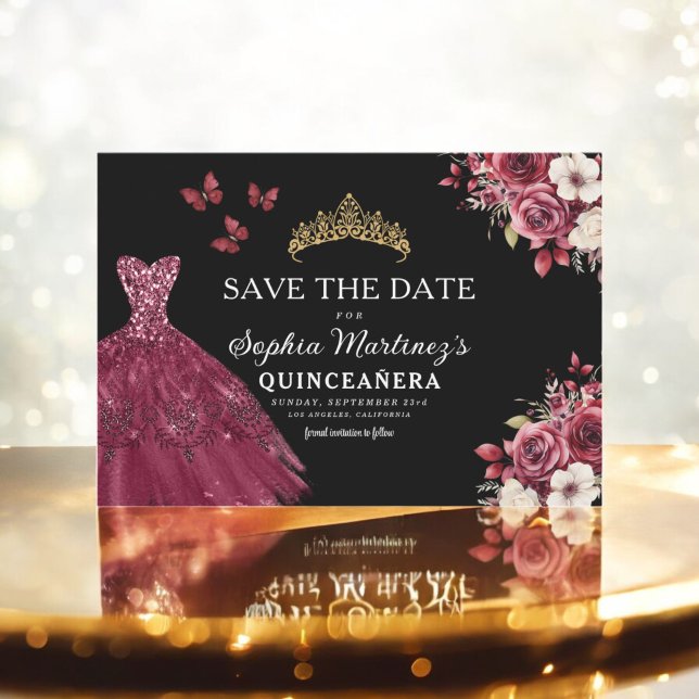 Quinceanera Save the Date Floral Burgund (Von Creator hochgeladen)