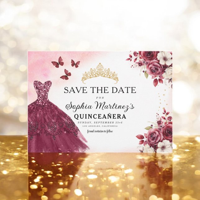 Quinceanera Save the Date Floral Burgund (Von Creator hochgeladen)