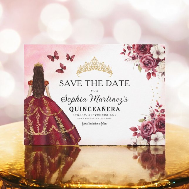 Quinceanera Save the Date Floral Burgund (Von Creator hochgeladen)