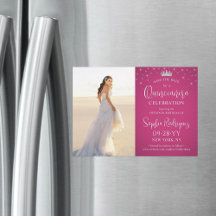 Quinceañera Save the Date Foto Fuschia Pink