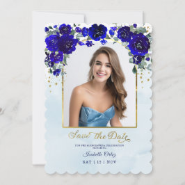 Quinceañera Save the Date Foto Royal Blue Gold Einladung