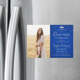 Quinceañera Save the Date Foto Royal Blue Stars Magneteinladung