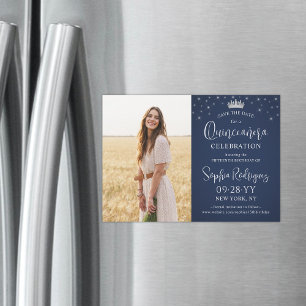 Quinceañera Save the Date Foto & Sterne Navy Blau Magneteinladung