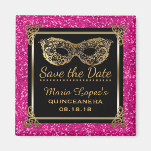 Quinceanera Save the Date Geburtstags-rosa Gold Magnet