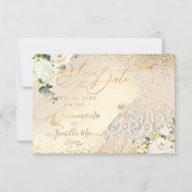Quinceanera Save the Date Gold Faux Glitter Kleid