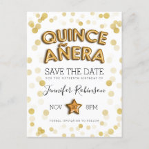 Quinceanera Save the Date Gold steigt Glitzer im