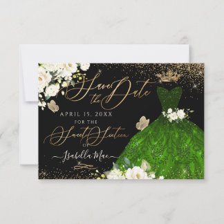 Quinceanera Save the Date Green Imitats Glitzer Go Einladung