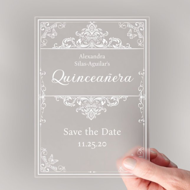 Quinceañera - Save the Date  Light Blue Elegant Acryleinladungen (Elegant Light Blue Quinceañera - Save the Date)