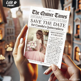 Quinceañera Save the Date, Miss Quince Newspaper Einladung