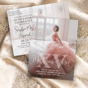 Quinceañera Save the Date Modernes Foto Mis XV Año Ankündigungspostkarte