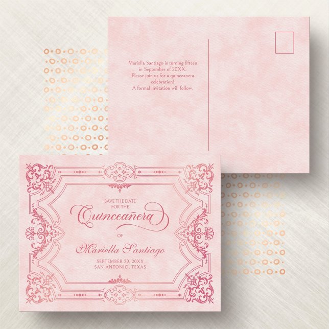 Quinceanera Save the Date rosa Postkarte (Von Creator hochgeladen)
