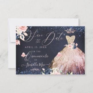 Quinceanera Save the Date Rose Gold Ombre Gown Einladung