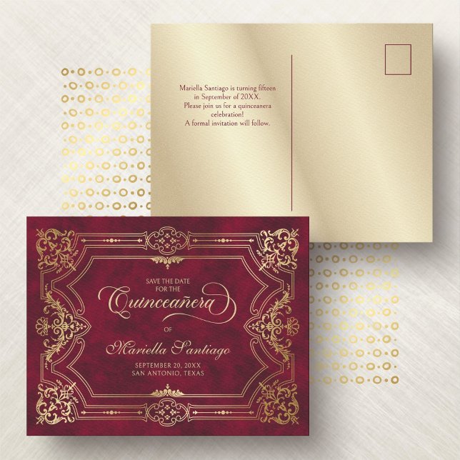 Quinceanera Save the Date Rote Postkarte (Von Creator hochgeladen)