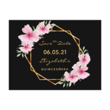 Quinceanera Save the Date tropischen Gold schwarze