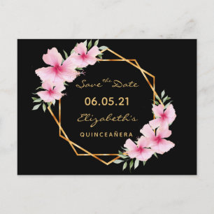 Quinceanera Save the Date tropisches Gold Schwarz Postkarte