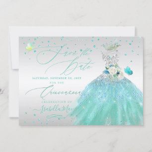 Quinceanera Save the Date Türkissilber Einladung